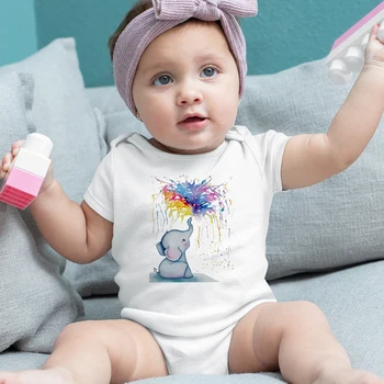 Cute Baby Slona Striekanie Rainbow Kombinézu Estetické Nových Prírastkov 2022 Lete Novorodenca Dievča, Chlapec Oblečenie Kawaii Zvierat Dieťa Tela