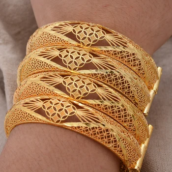4Pcs/Set Zlatá Farba Dubaj Prívesky pre Ženy Etiópskej Luxusné duté Náramky na Blízkom Východe Svadobné Šperky Afriky Dary