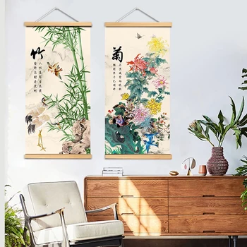 Čínsky Štýl, Kvet, Zelené Rastliny, Plátno Dekoratívne Maľby Obchod, Spálňa, Obývacia Izba Wall Art Masívneho Dreva Prejdite Obrazy