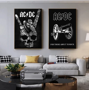 Abstraktné Maľby Tlač AC DC Kostra a Zbraň Auto Plátno na Maľovanie Plagátu Moderné Nástenné Art Obraz Domova Čierna Biela Tlač