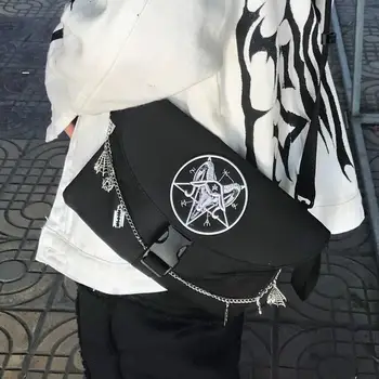 Pentacle Pentagram Black Gotický Tašky, Módne Tmavé Kovové Stream Priemyselné Cosplay Goth Taška Študentov