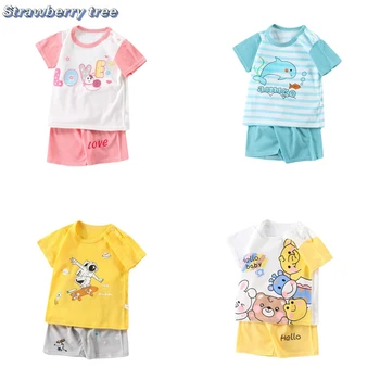 Letné Baby Chlapci, Dievčatá Cartoon 100% Bavlna Deti T-shirts Sady Novorodenca Krátky Rukáv Deti Oblečenie Športové Nastaviť Oblečenie